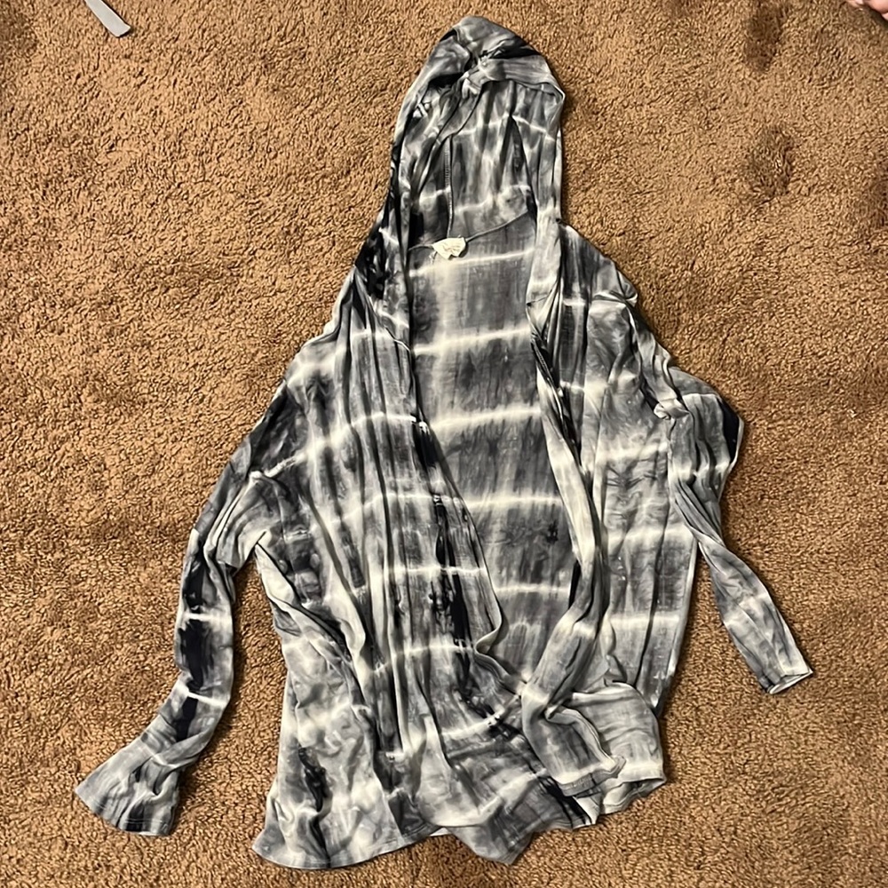 Caution to the wind tie dye cardigan with hood